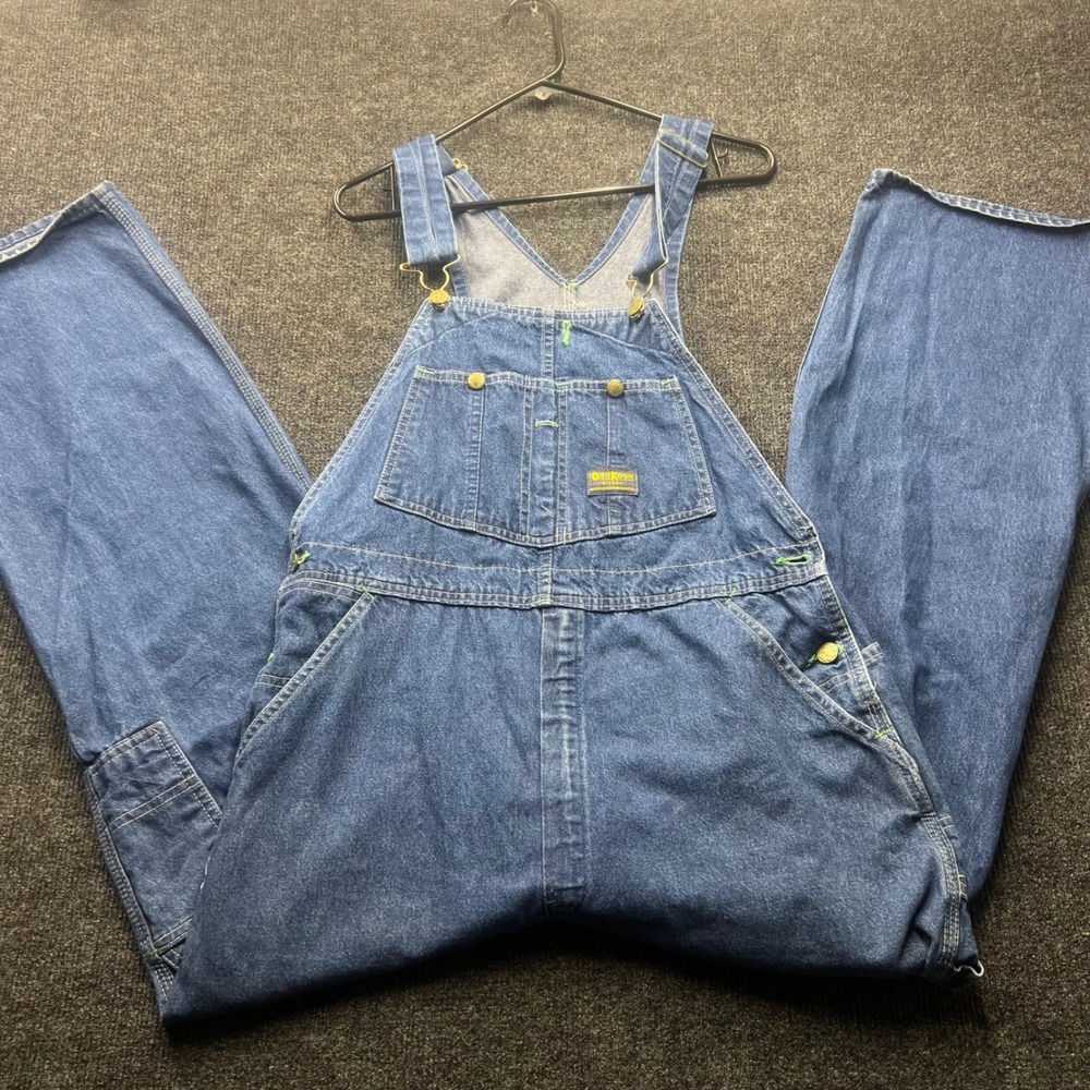 Vintage OshKosh Bgosh Denim Overalls Mens 36x29 Made in USA Green Stitching